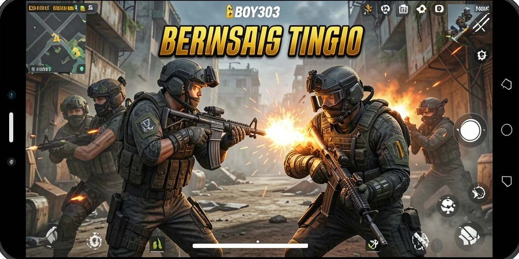 Tangkapan layar utama menunjukkan aksi intens di battlefield BOY303.