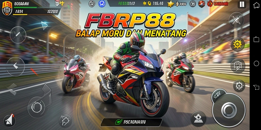 Tampilan permainan <strong>FBRP88</strong> dengan balapan motor seru di lintasan.