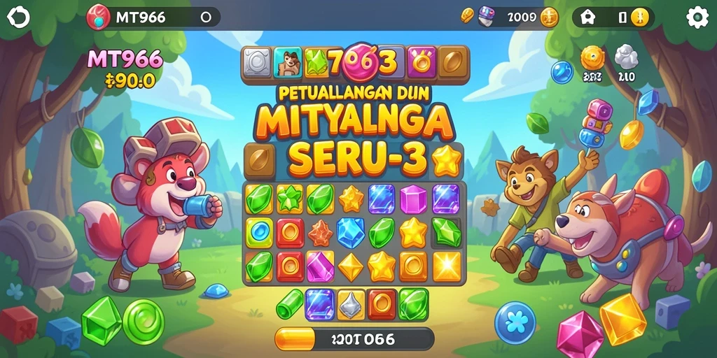 Screenshot gameplay MT966 menunjukkan tantangan mencocokkan permata.