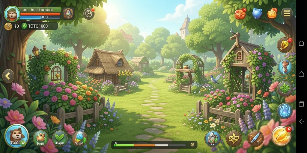 Screenshot TOTO1000 menampilkan suasana kebun yang indah dan penuh warna.